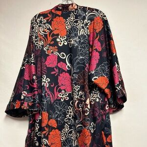 Chico's Black Floral Tunic with Red and Pink Accents